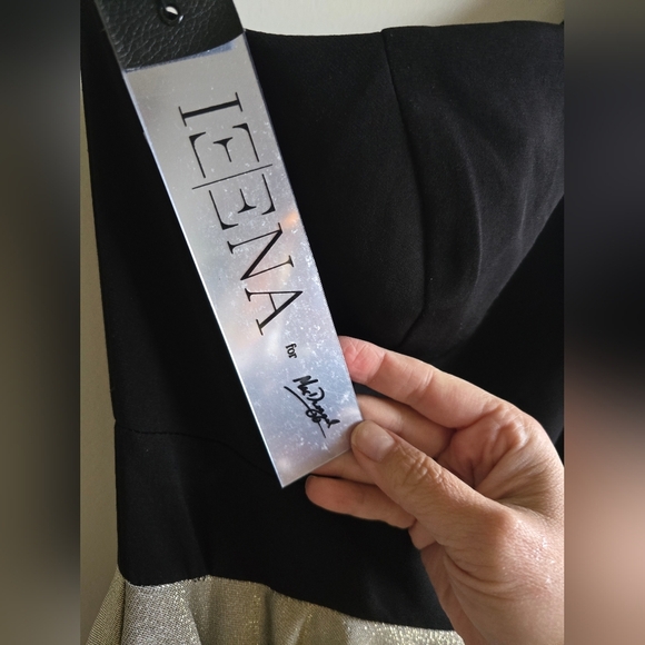 IEENA FOR MAC DUGGAL, Black & Gold One Shoulder A-Line Dress, Size 4, NWT! - Picture 13 of 14